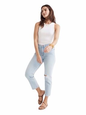 Madewell Mid-Rise Classic Straight Cropped Raw Hem Blue Jean Size 27 #2145